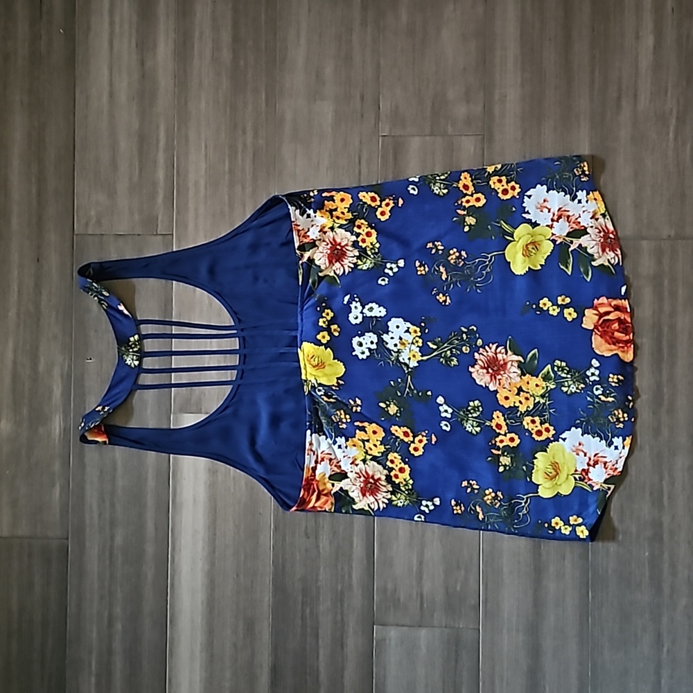 Blue Tank Top/ Floral Back